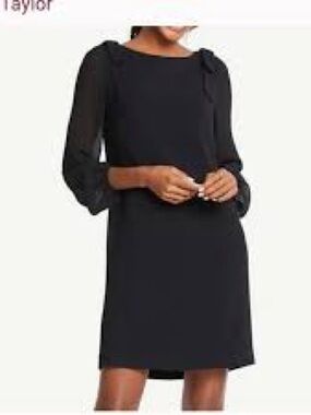 Ann Taylor Black Tie-Shoulder Shift Dress